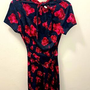 Unique Vintage Navy and Red Floral Dress